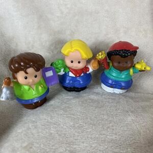 Vtg Fisher Price Little People Lot of 3 - Teacher Eddie W/Frog Michael Backpack